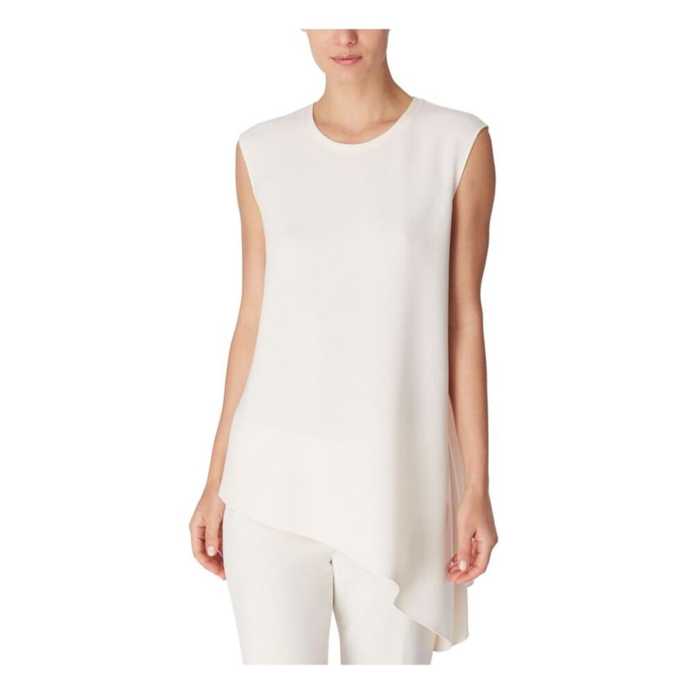 NWT ANNE KLEIN Womens White Asymmetrical-hem Cap Sleeve Wear To Work Top 16